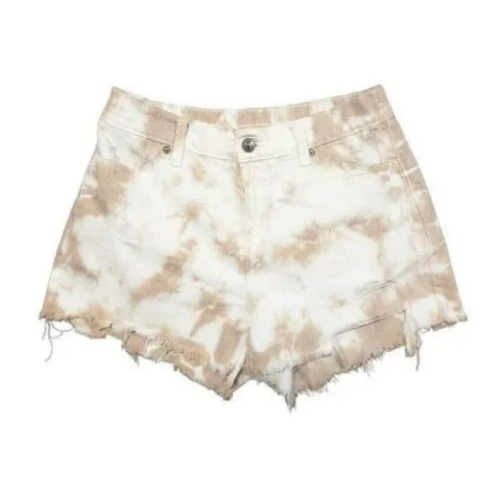 Aerie Women's Cream and White Tie Dye Distressed Pull On Shorts